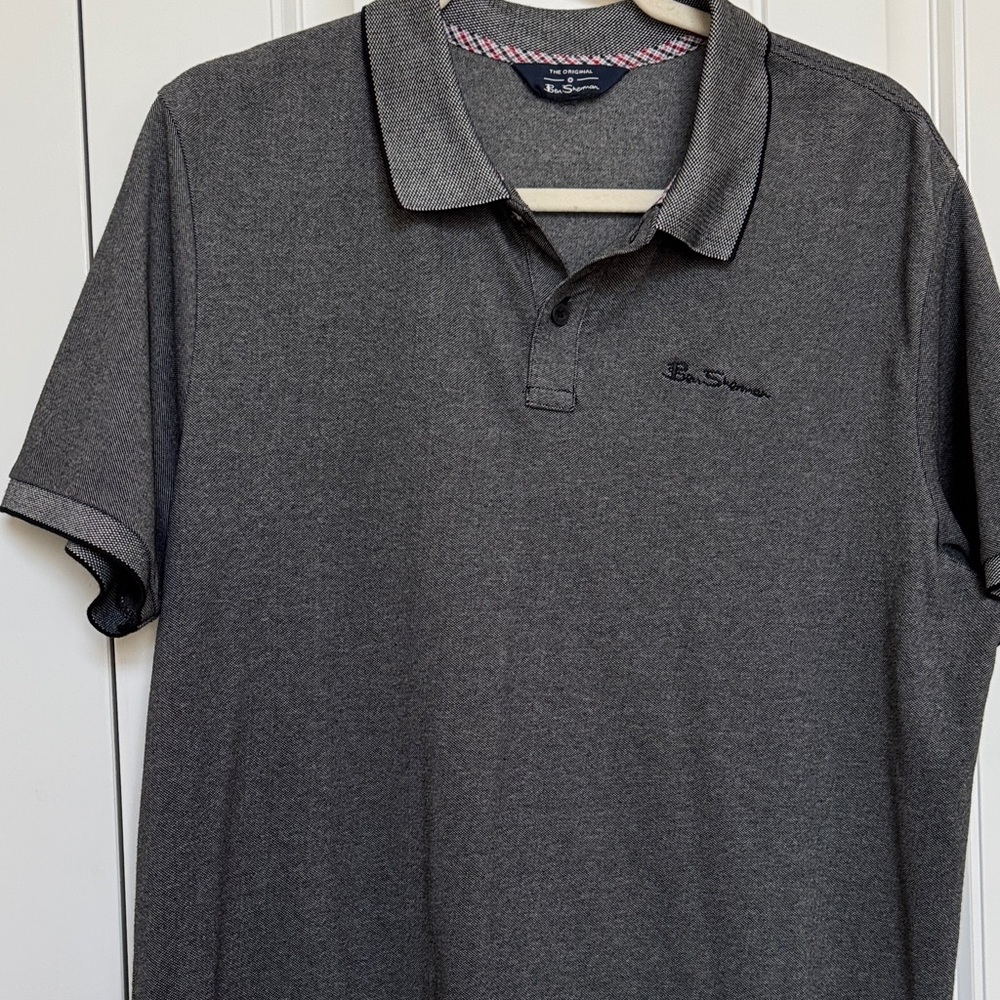 Ben Sherman Black and White Polo with Red Accents